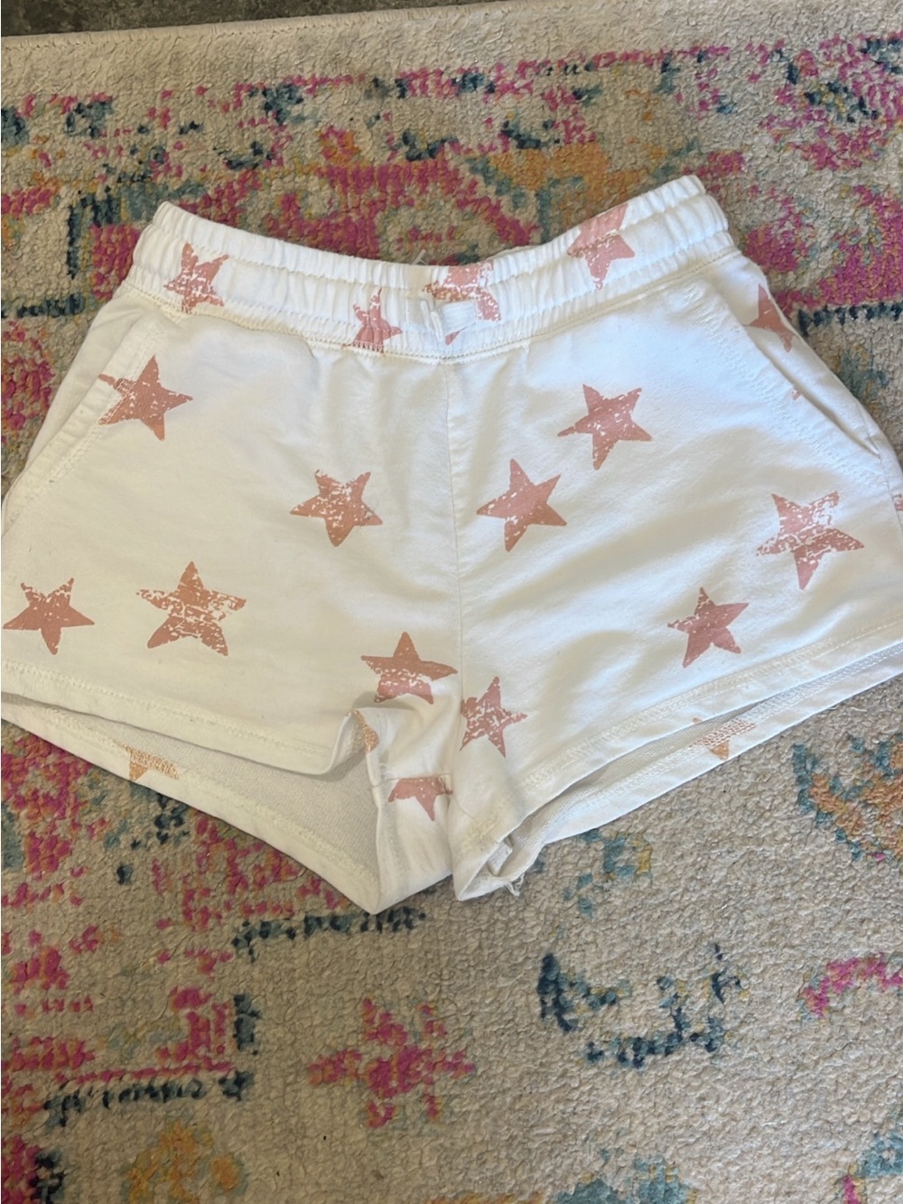 Girls' White Star Print Shorts - Pink Stars
